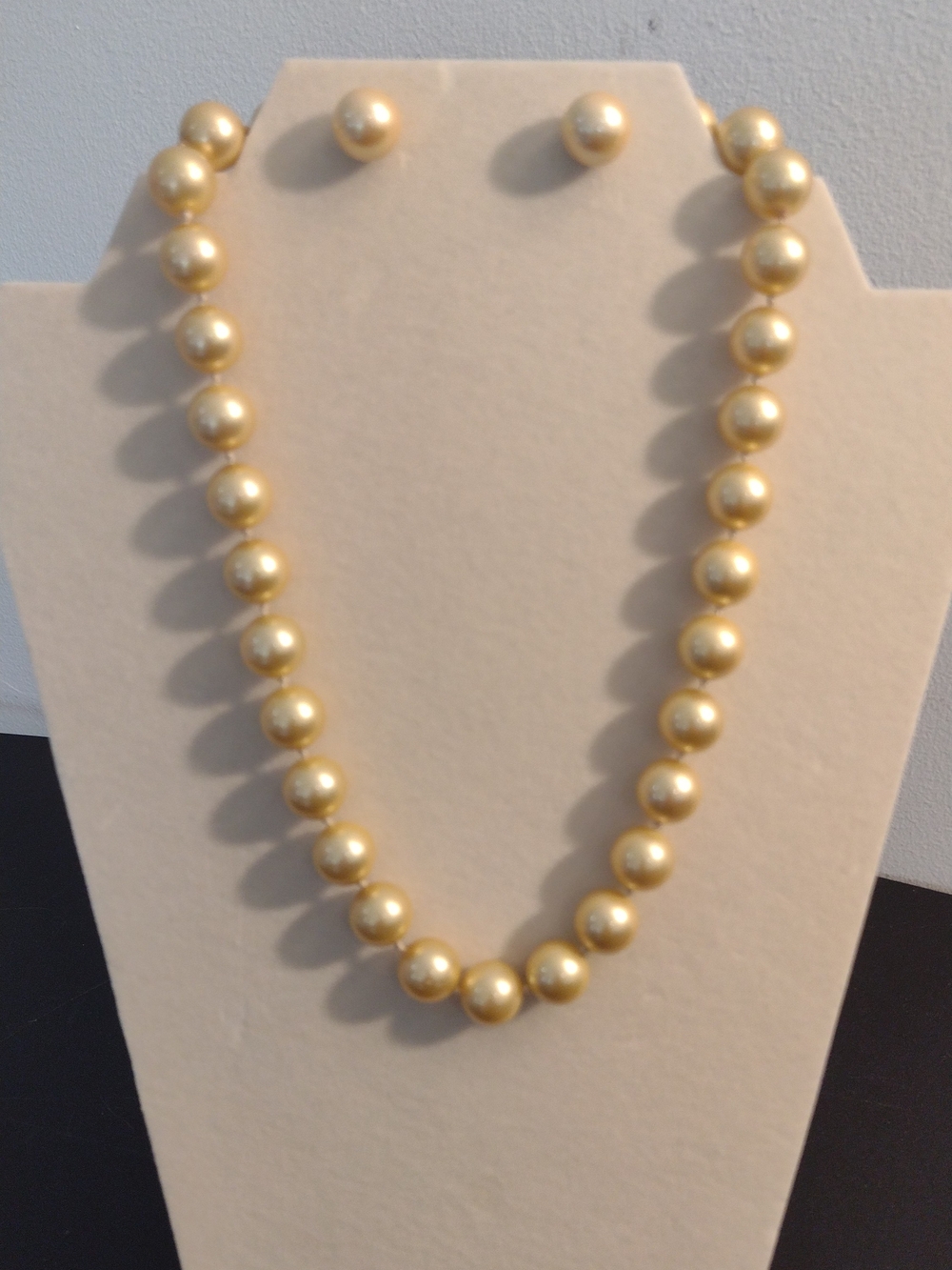 Gold Pearl Necklace with Matching Bracelet And Studs - Classic Lustrous Set